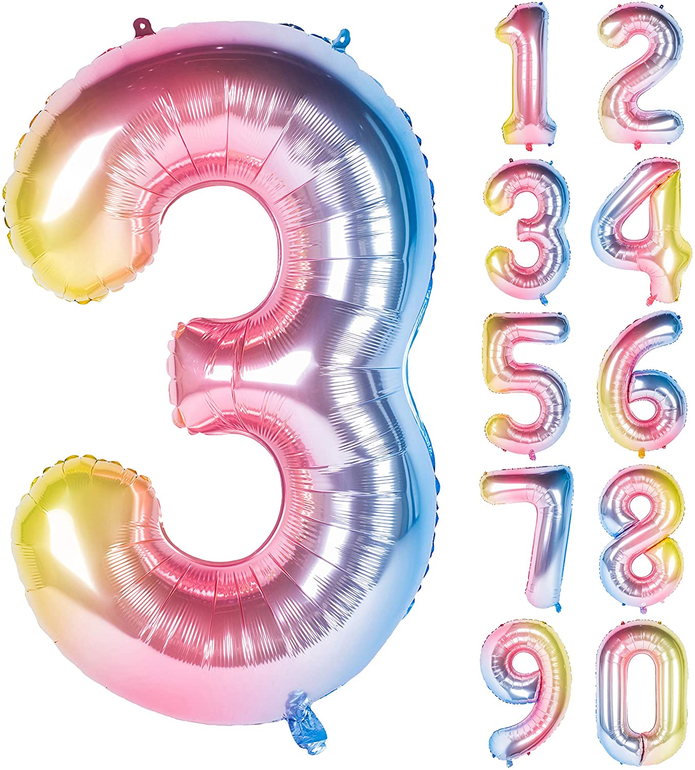 New 18 Inch Rainbow Digit Foil Birthday Party Balloons Number 3