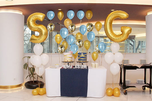 Metallic Gold And Light Blue Balloons and Gold Confetti Balloon