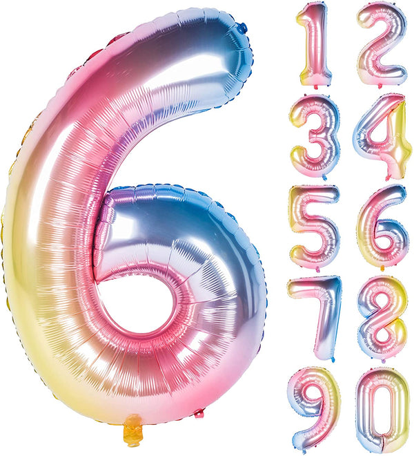 New 18 Inch Rainbow Digit Foil Birthday Party Balloons Number 6