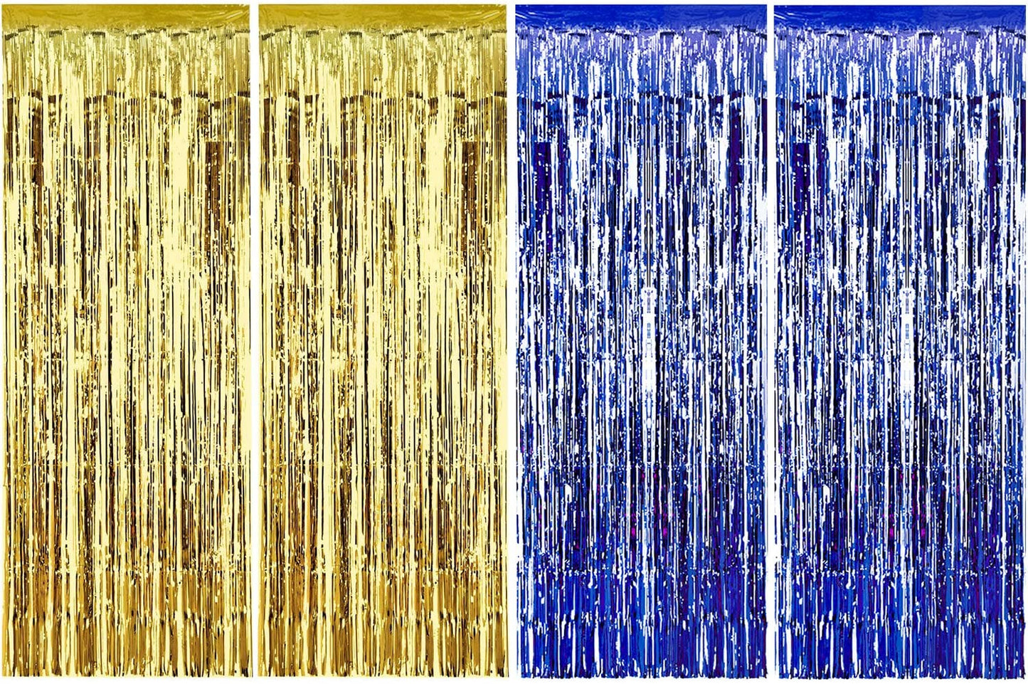 Blue and Gold Metallic Tinsel Foil Fringe Curtains Party Decorations