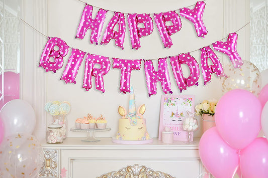 Pink Happy Birthday Foil Letter Mylar 16 Inch Large Aluminum Balloon Banner For Kids And Adults Party Decorations