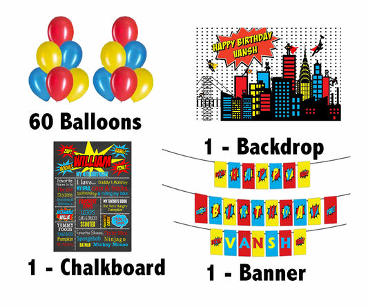 Super Hero Theme Birthday Party Personalized Complete Kit