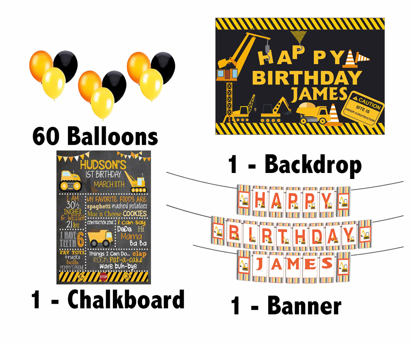 Construction Theme Birthday Party Personalized Complete Kit
