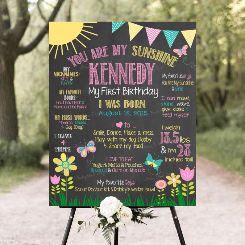 Sunshine Theme Customized Chalkboard/Milestone Board for Kids Birthday Party