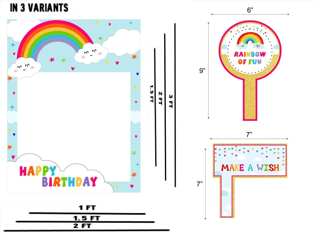 Rainbow Theme Birthday Party Selfie Photo Booth Frame & Props
