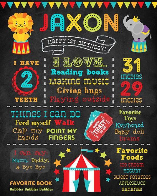 Carnival Theme Customized Chalkboard/Milestone Board for Kids Birthday Party