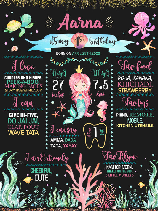 Mermaid Theme Chalkboard Milestone Board Kids Birthday Party