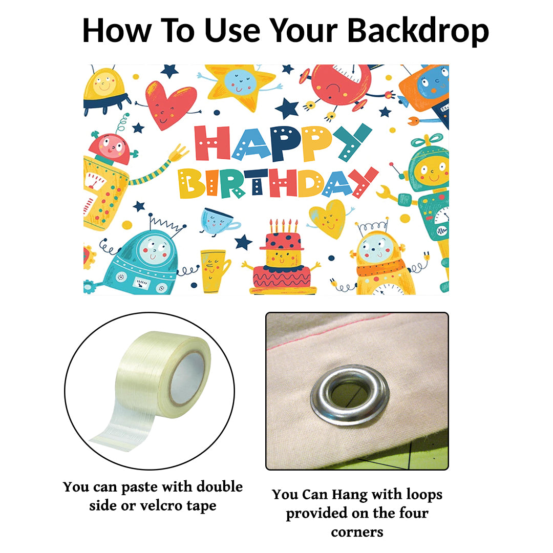 Robot Theme Birthday Party Backdrop