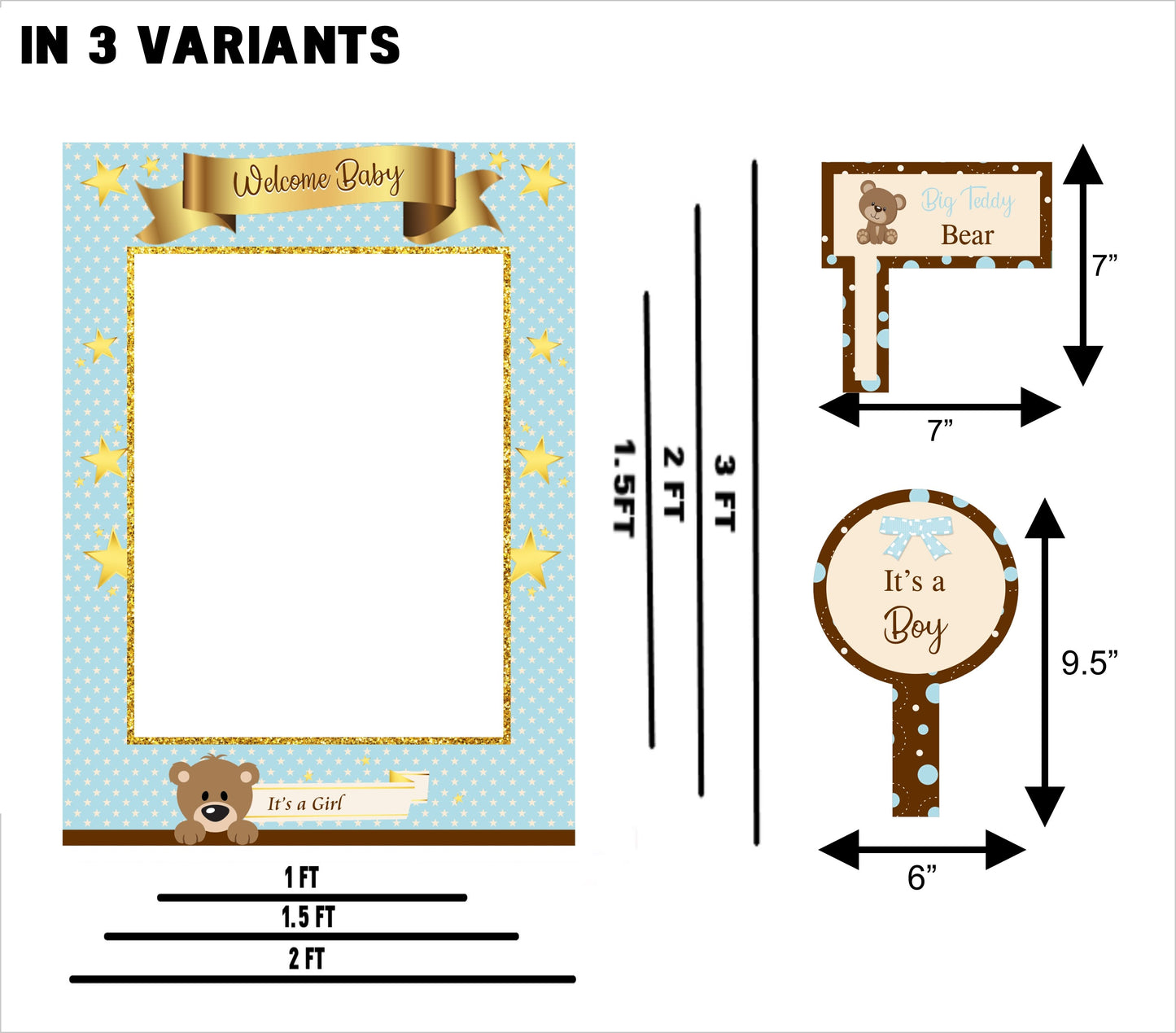 Cute Teddy Theme Welcome Baby Selfie Photo Booth Frame & Props