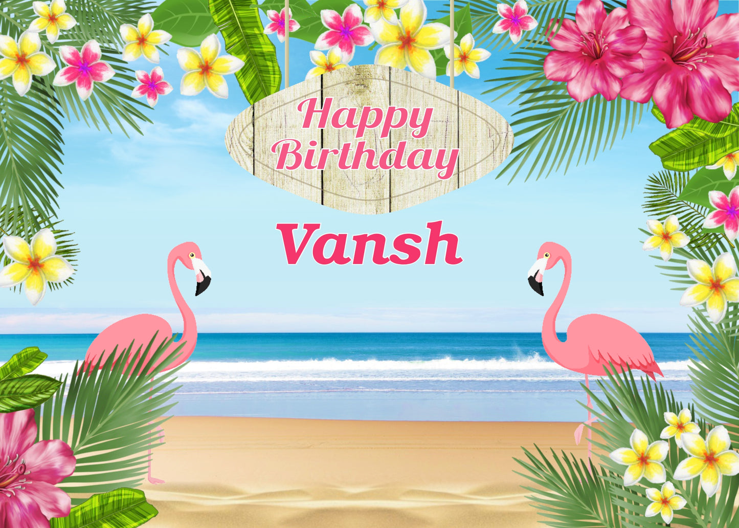 Personalize Flamingo Birthday Backdrop Banner
