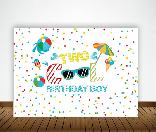Personalize Two Cool Birthday Party Backdrop Banner