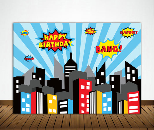 Personalize Super Hero Birthday Party Backdrop Banner