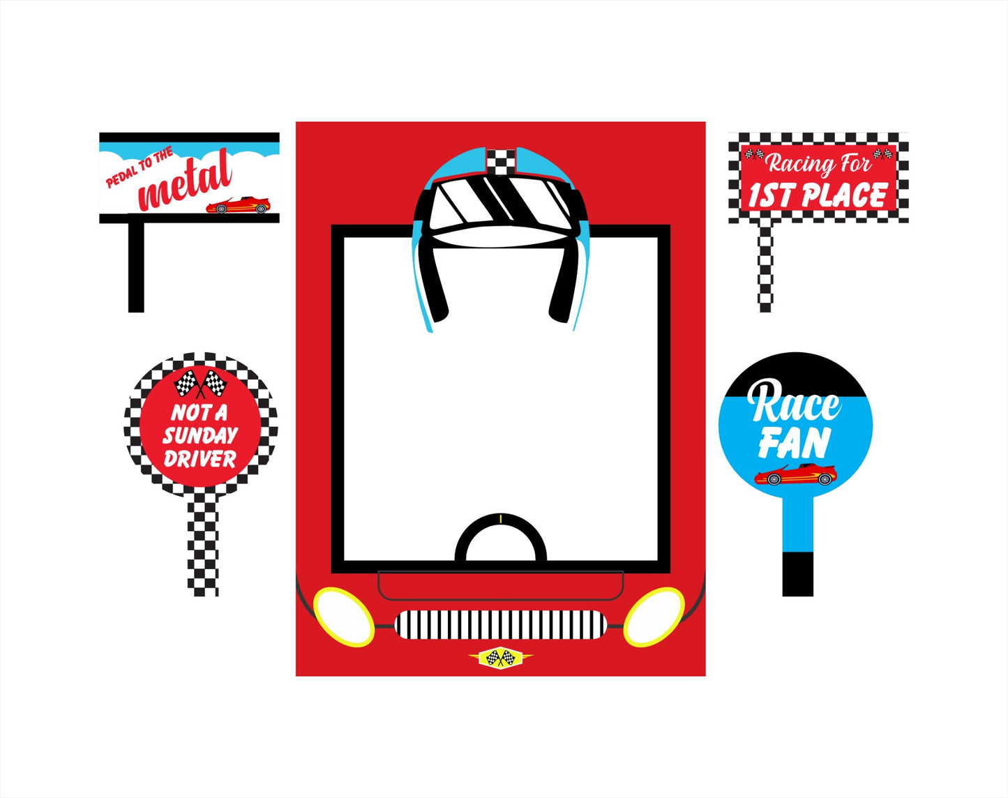 Cars Birthday Party Selfie Photo Booth Frame & Props