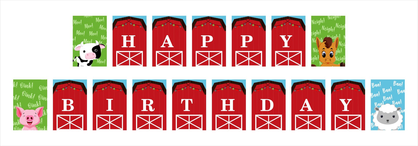 Farm Animal Happy Birthday Banner For Decoration