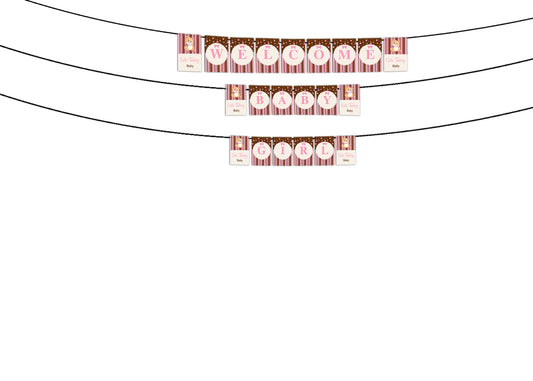 Cute Teddy Theme Welcome Baby Girl Banner for Decoration