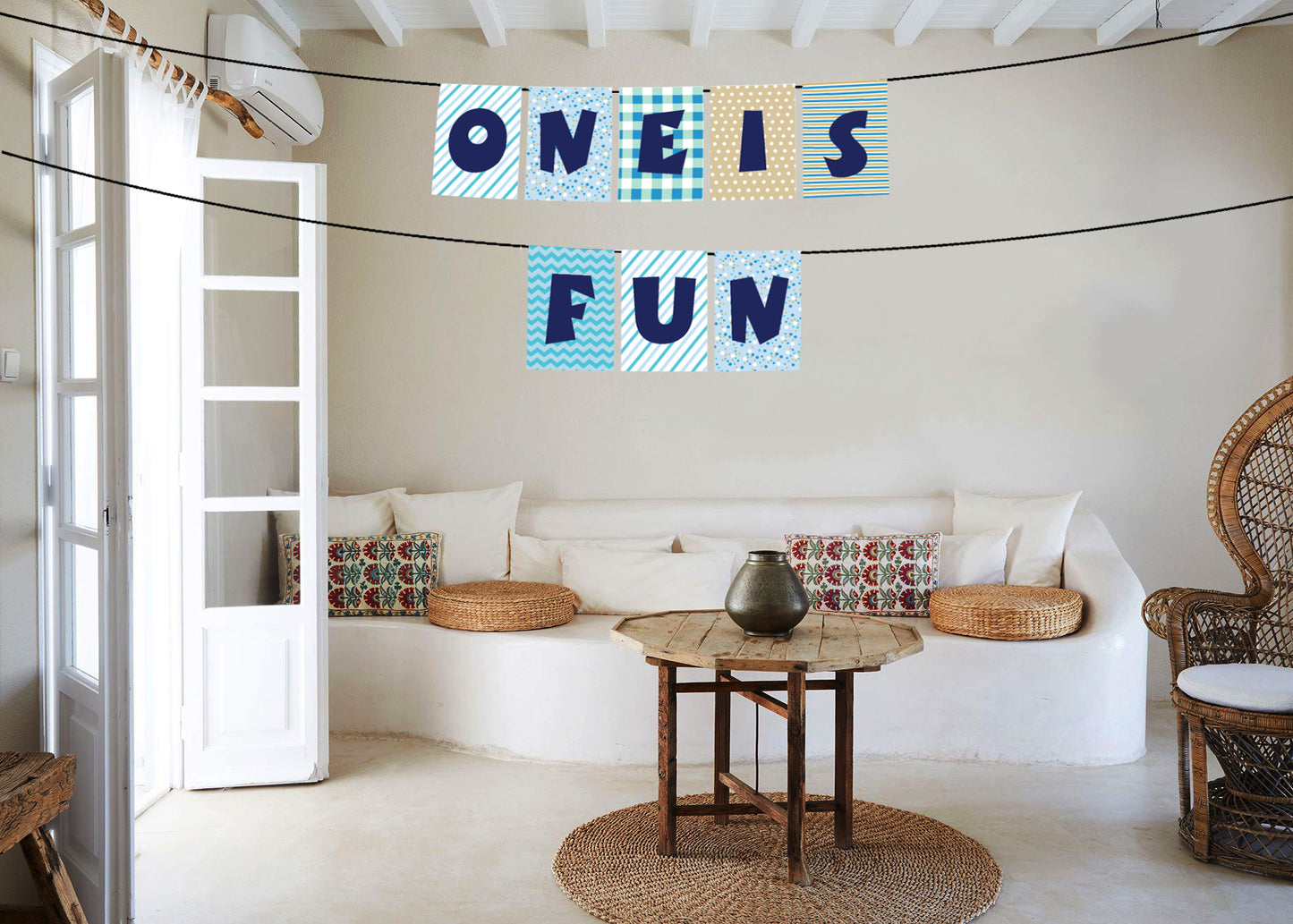 One Is Fun - Blue First Birthday Banner Decoration