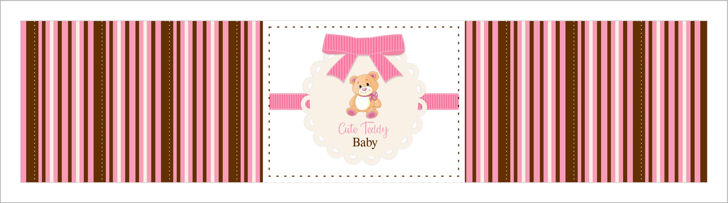 Cute Teddy Welcome Baby Girl Water Bottle Labels