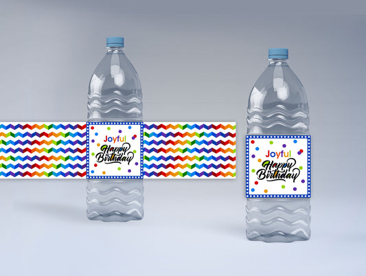 Joyful Theme Birthday Water Bottle Labels