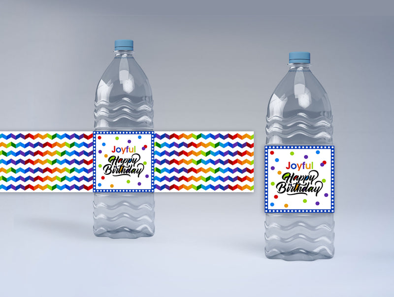 Joyful Theme Birthday Water Bottle Labels  