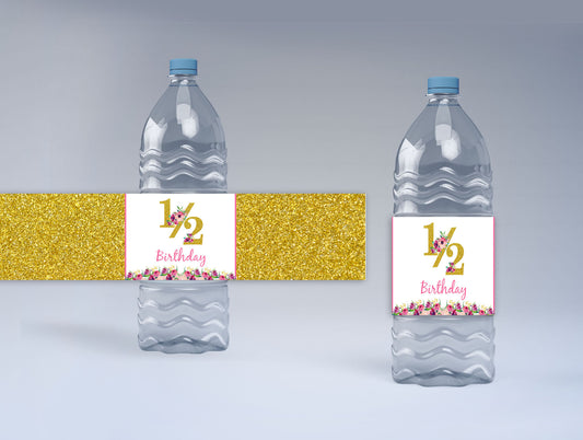 Half Birthday Party Water Bottle Labels