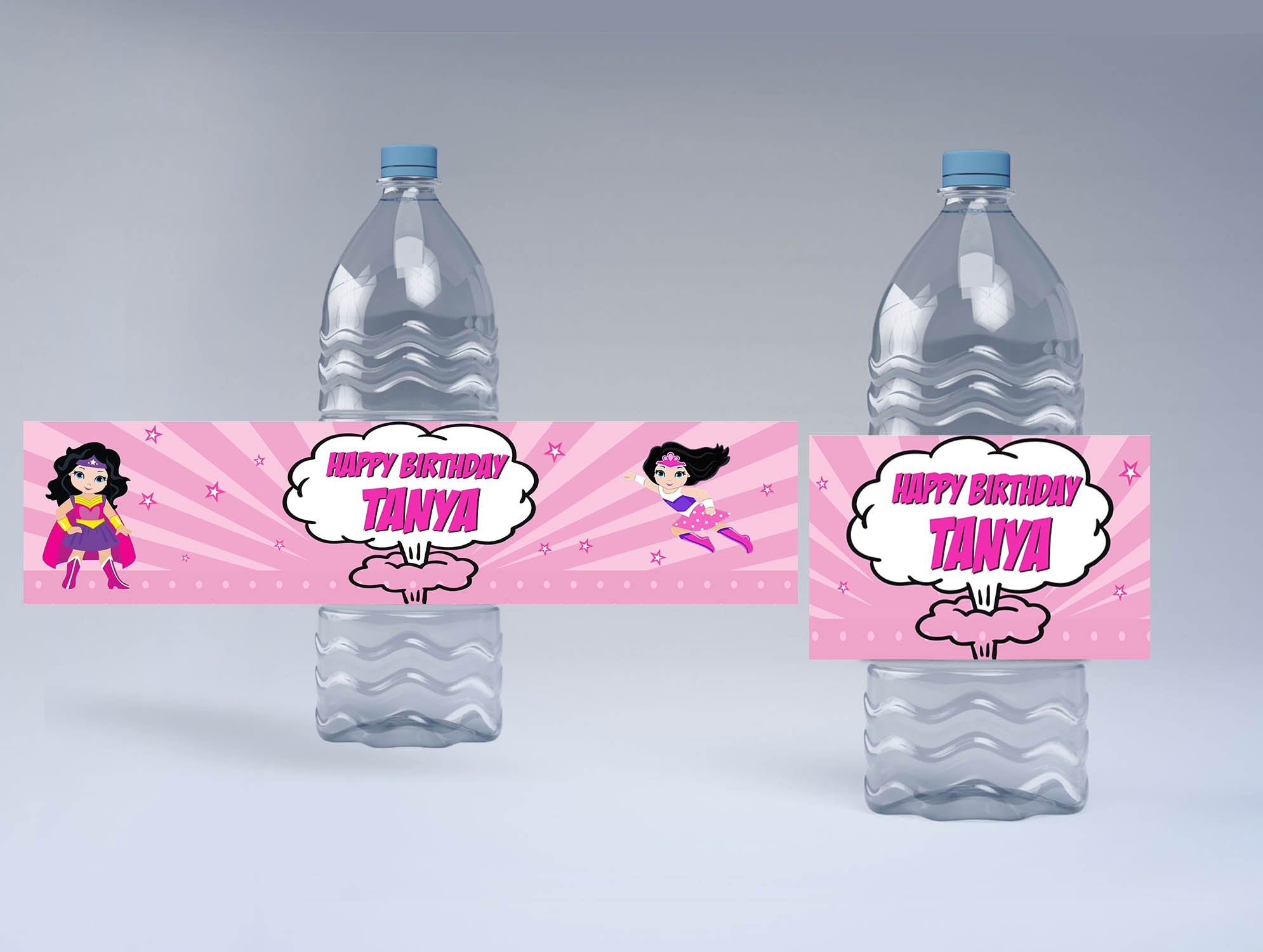 Super Hero Girl Birthday Personalized Water Bottle Labels