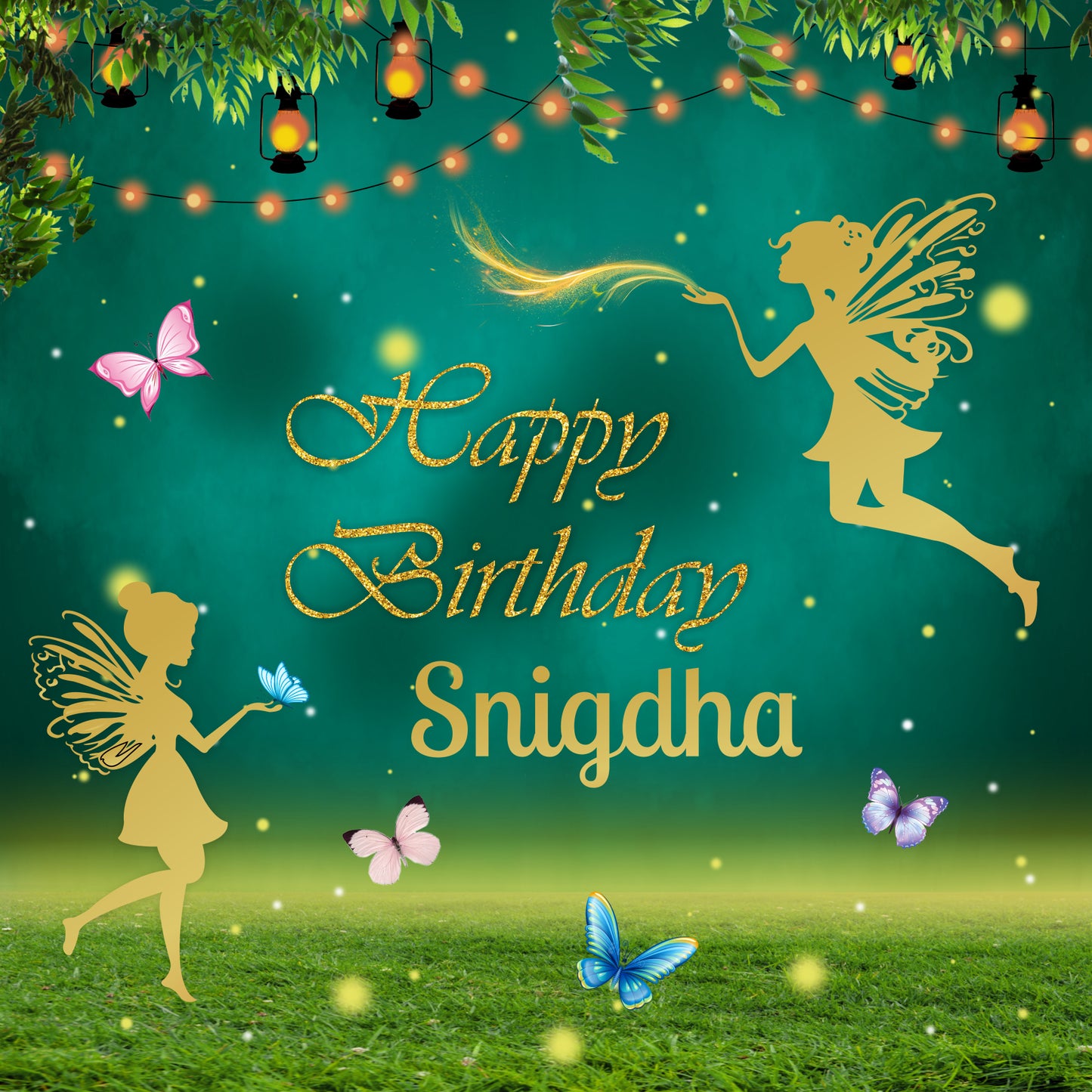 Personalize Butterfly Birthday Backdrop Banner