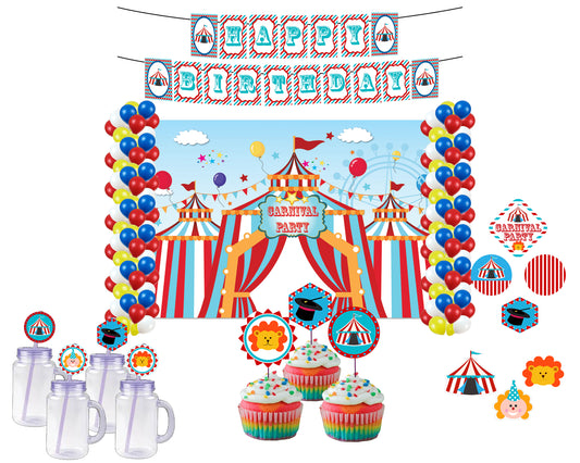 Carnival Theme Birthday Party Complete Party Kit with Backdrop & Decorations