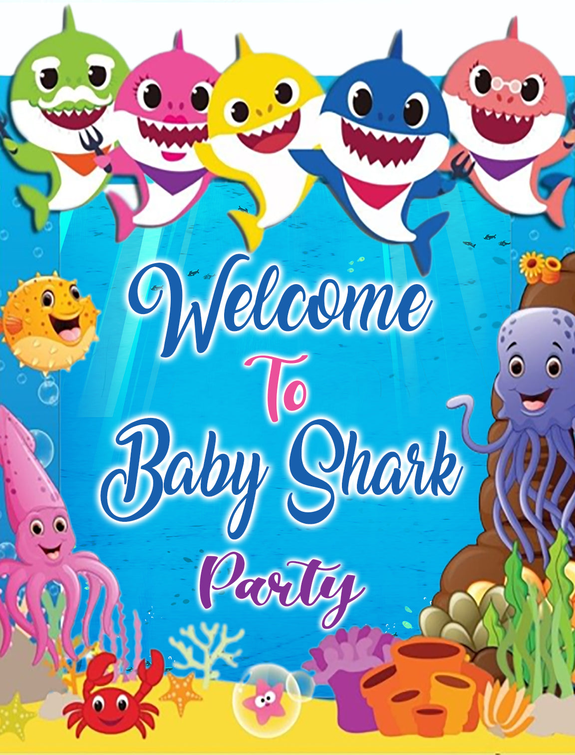 Baby Shark Theme Birthday Party Welcome Board