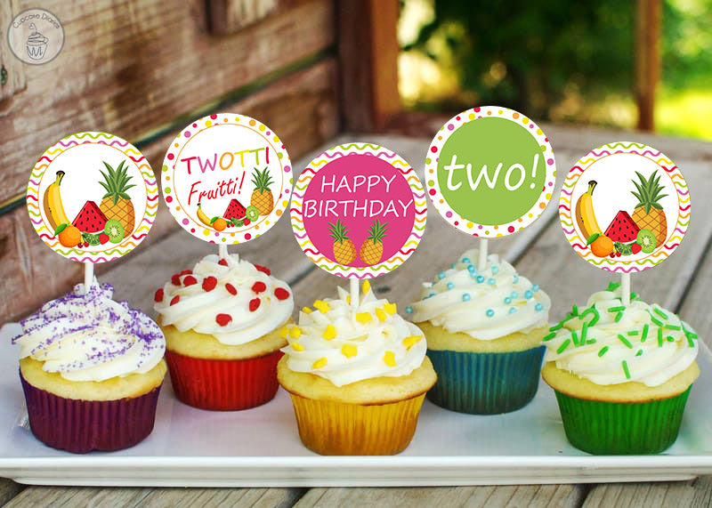 Twotti Fruity Theme Birthday Party Cupcake Toppers for Decoration
