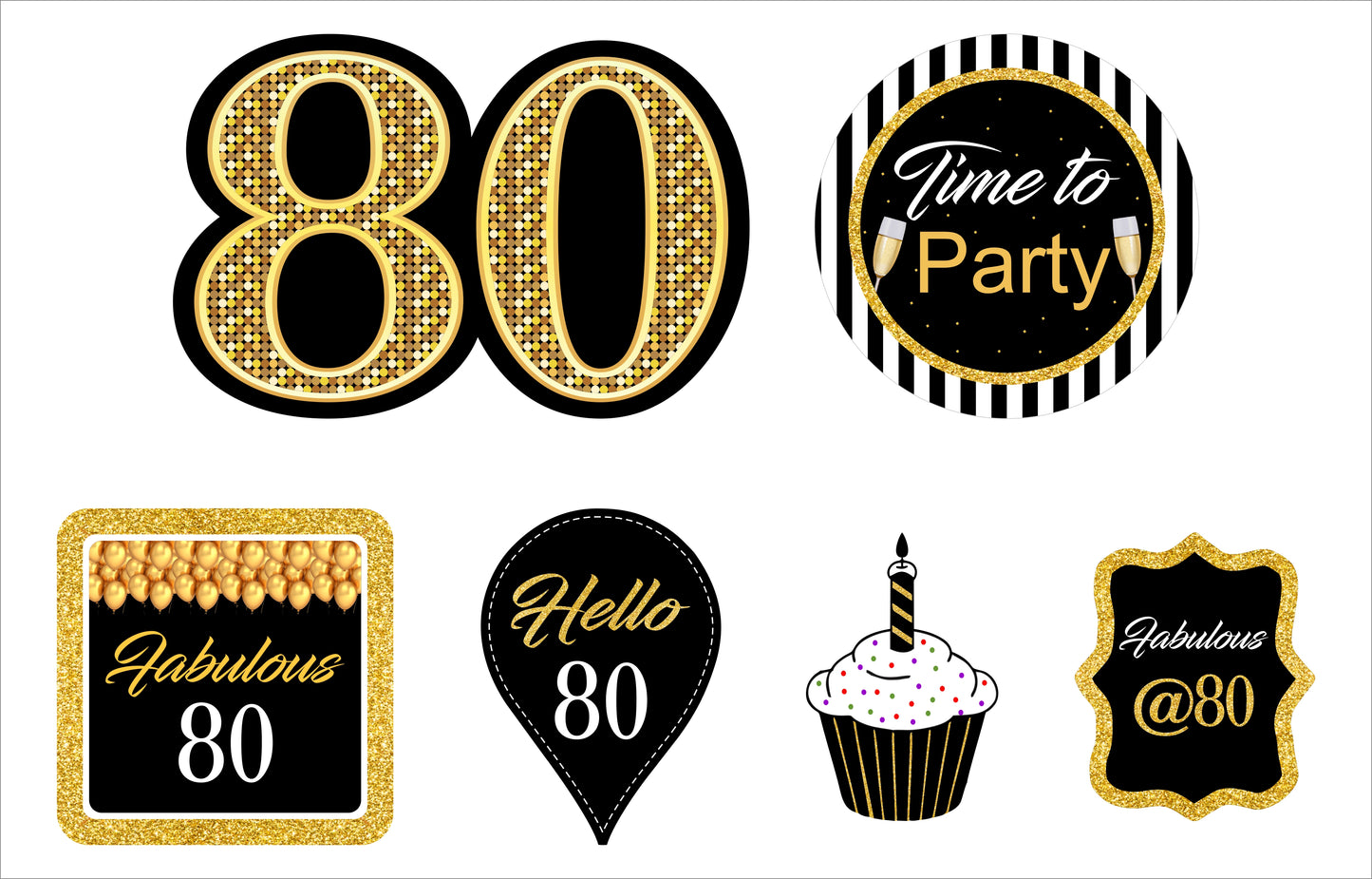 80th Birthday Party Cupcake Toppers for Decoration