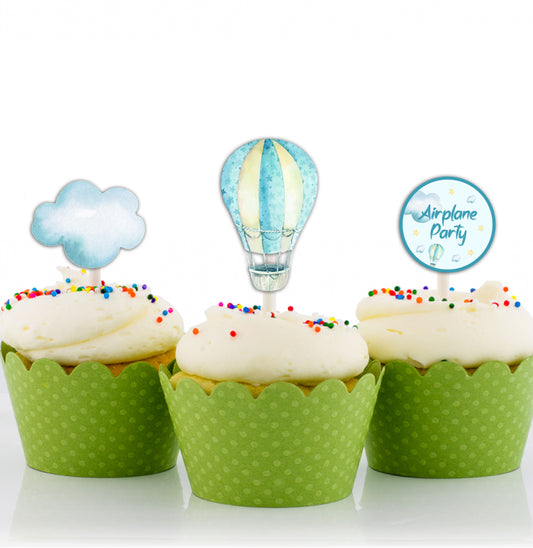 Airplane Party Birthday Party Cupcake Toppers for Decoration