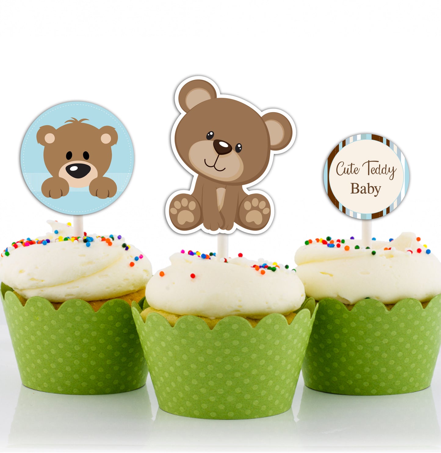 Cute Teddy Theme Welcome Baby Cupcake Toppers for Decoration