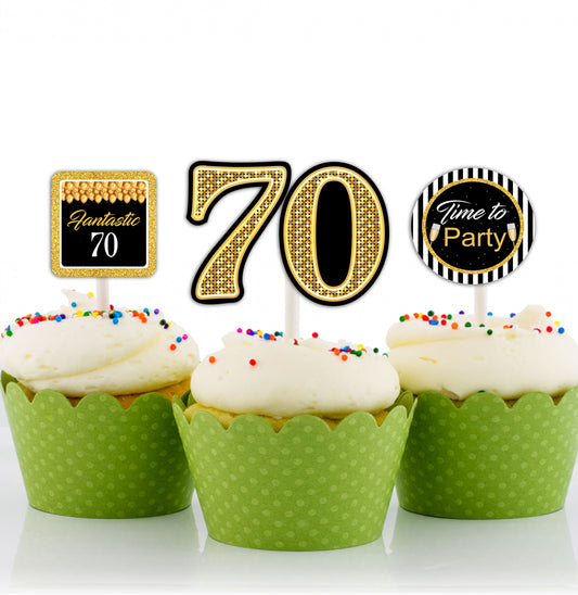 70th Birthday Party Cupcake Toppers for Decoration