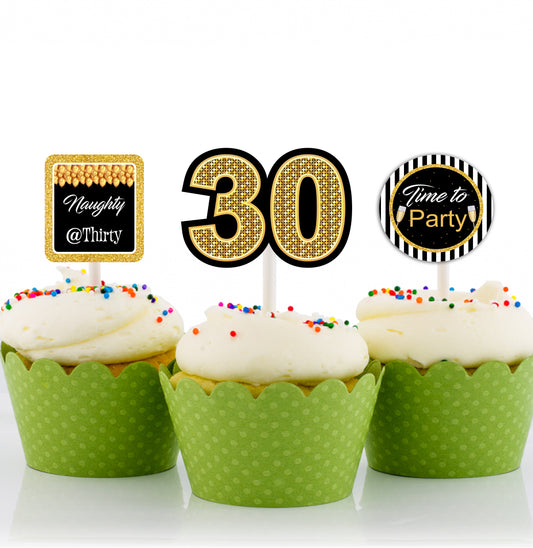 30th Birthday Party Cupcake Toppers for Decoration