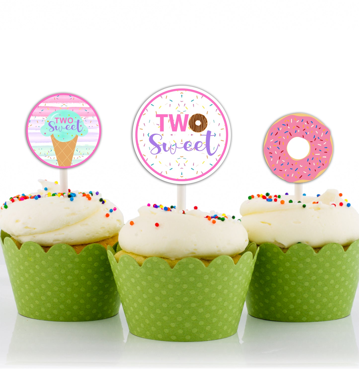 Two Sweet Theme Birthday Party Cupcake Toppers for Decoration