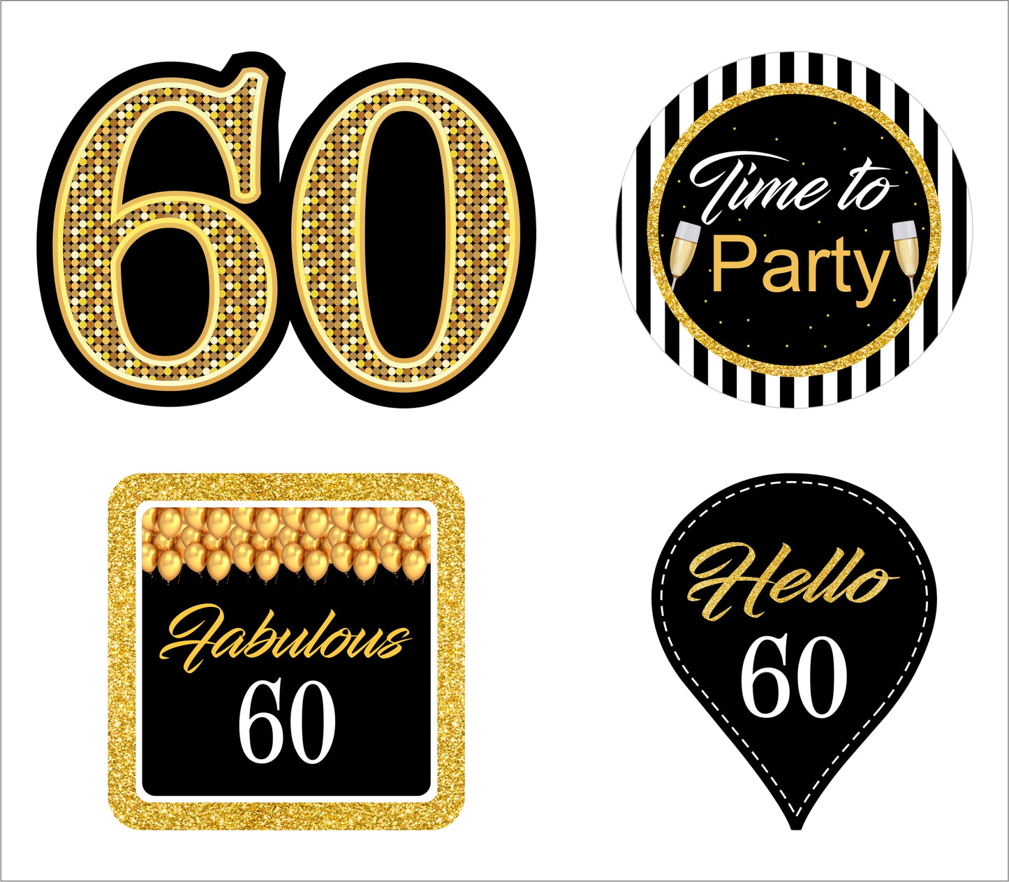60th Birthday Party Cupcake Toppers for Decoration