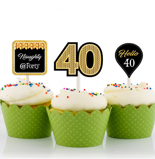 40th Birthday Party Cupcake Toppers for Decoration