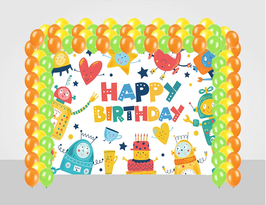 Robot Theme Birthday Party Decoration kit with Backdrop & Balloons