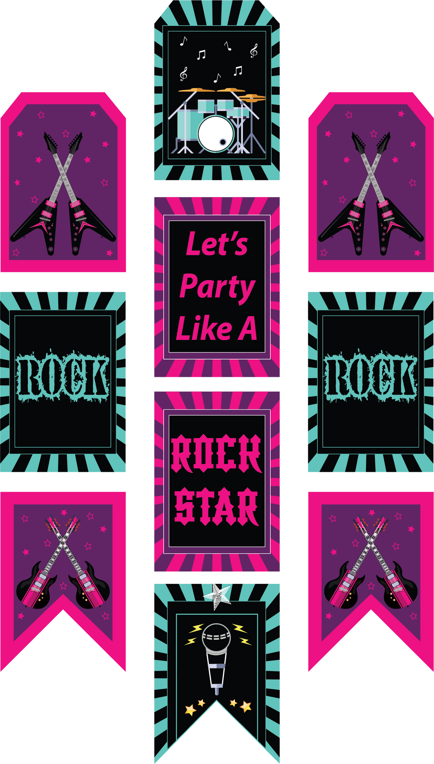 Rockstar Theme Birthday Party Paper Door Banner for Wall Decoration