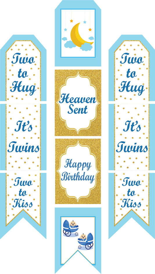 Twin Boys Theme Birthday Paper Door Banner for Wall Decoration