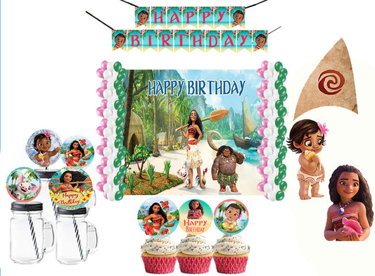 Moana Theme Birthday Party Combo Kit with Backdrop & Decorations
