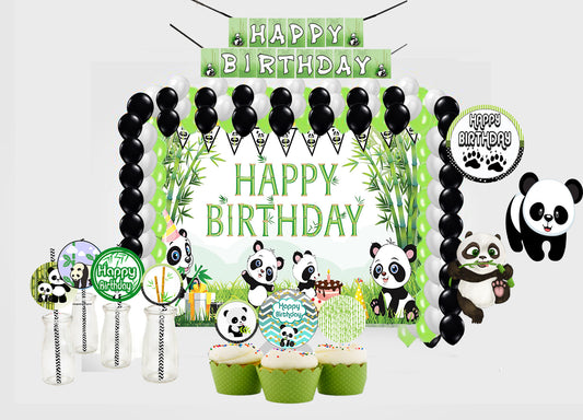 Panda Theme Birthday Party Combo Kit with Backdrop & Decorations