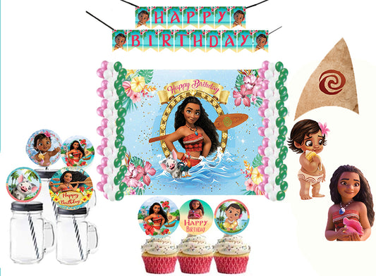 Moana Theme Birthday Party Combo Kit with Backdrop & Decorations
