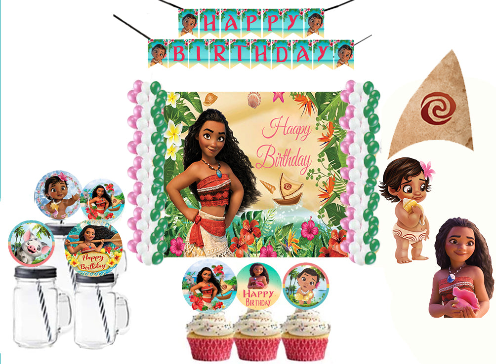 Moana Theme Birthday Party Combo Kit with Backdrop & Decorations
