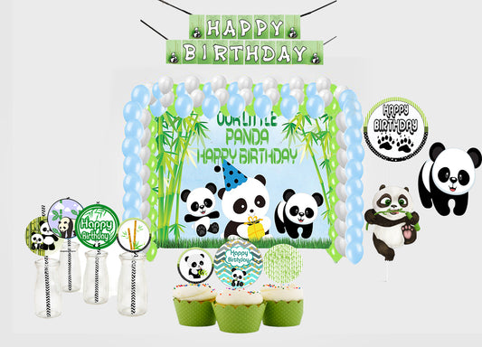 Panda Theme Birthday Party Combo Kit with Backdrop & Decorations