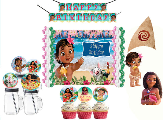 Moana Theme Birthday Party Combo Kit with Backdrop & Decorations