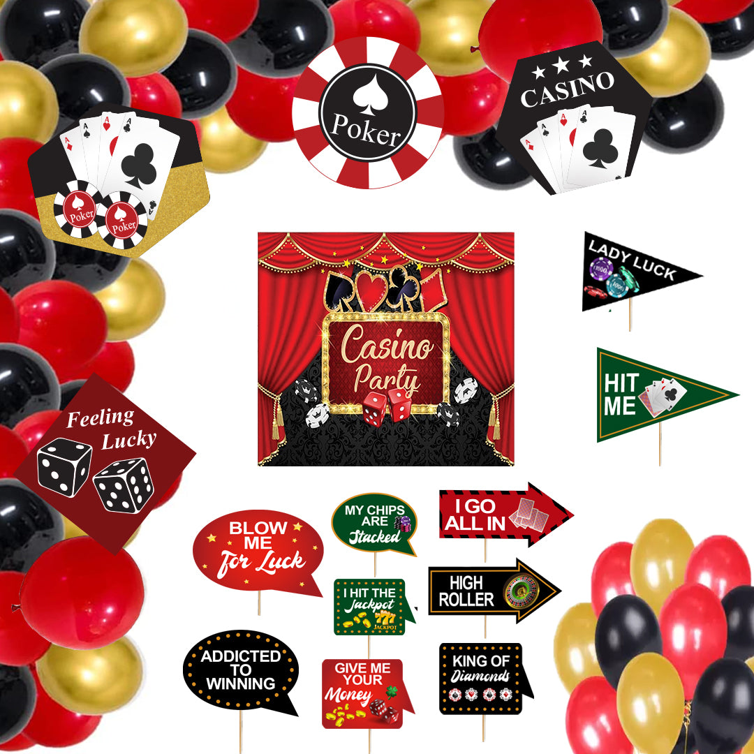 Casino Party Decorations Complete Set -Backdrop & Decorations
