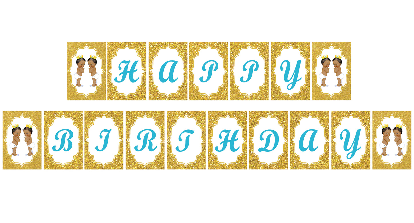 Twin Boys Happy Birthday Banner Decoration