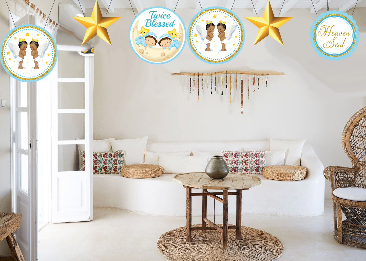 Twin Boys Theme Birthday Party Theme Hanging Set for Decoration