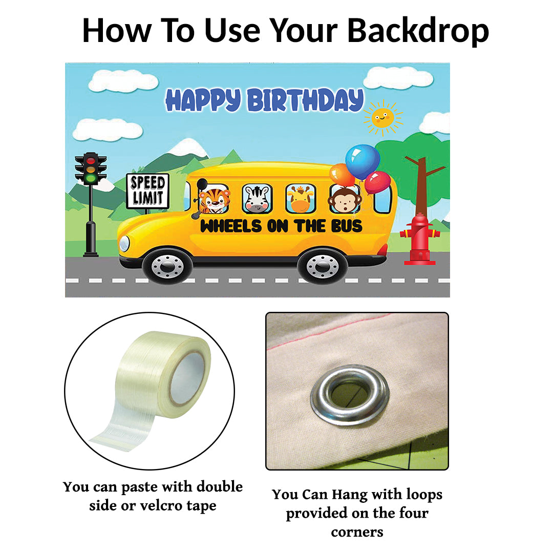 Wheels on the Bus Theme Birthday Party Backdrop